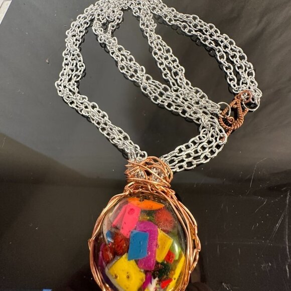 Avant Garde Necklace Handmade Silver Chain Resin Colorful Funky African Runway - Picture 6 of 7